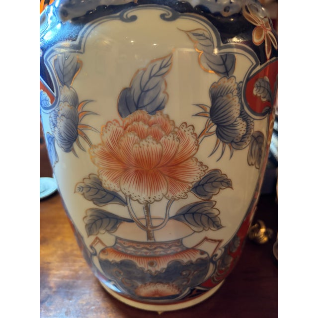 Ink Blue Antique Japanese Imari-Style Porcelain Vase Dating to the Late Meiji Period ( Circa 1890-1910). For Sale - Image 8 of 13