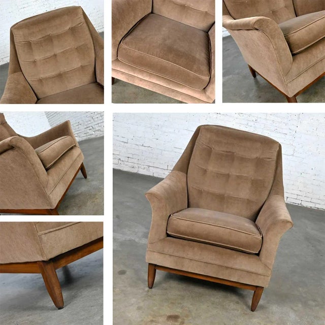 Chocolate Vintage Mid Century Modern Mocha Colored Velvet Club Lounge Chair Style of Dunbar For Sale - Image 8 of 12