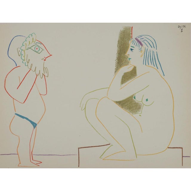 Pablo PICASSO (1881-1973) Man with mask and seated nude, 1954 Lithograph (Atelier Mourlot) Unsigned Dated on the board On...