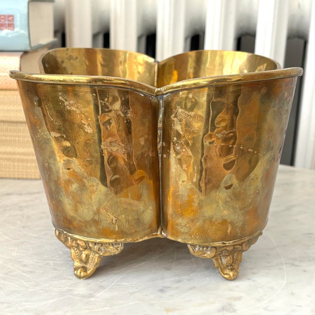 English Brass Planter Cachepot With Feet For Sale - Image 3 of 6