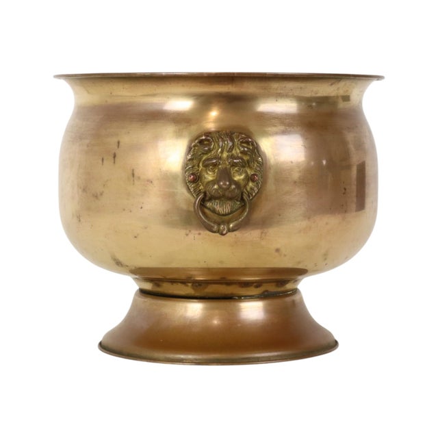 Early 20th Century Antique Brass Jardinière with Lion Heads For Sale - Image 3 of 16