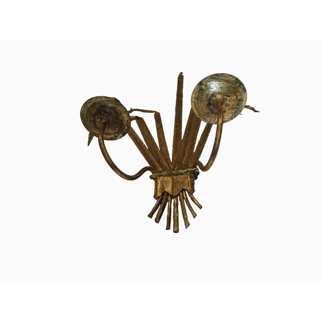 Late 20th Century Vintage Gold Leaf Wall Sconces - a Pair For Sale - Image 5 of 6
