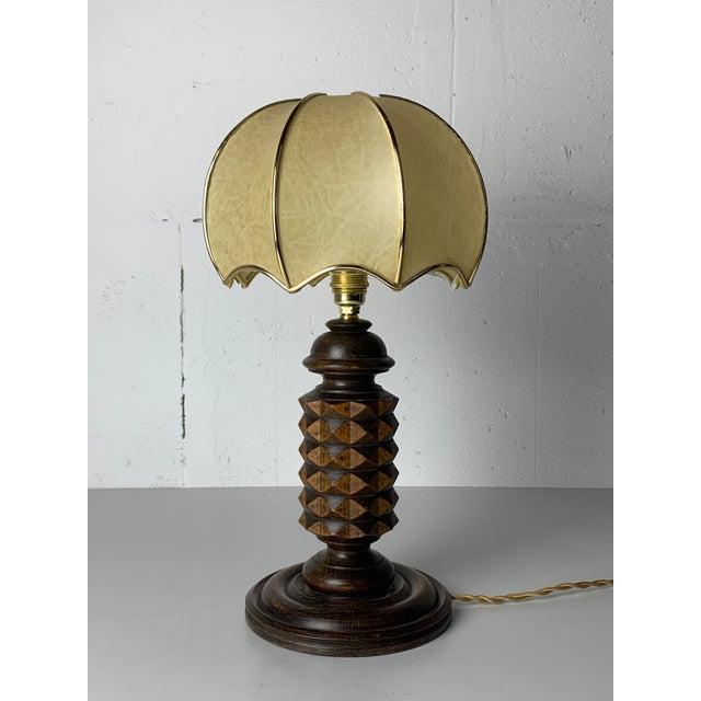French Modern Wood Turned Mushroom Cocoon Table Lamp by Charles Dudouyt, 1950s For Sale - Image 14 of 14