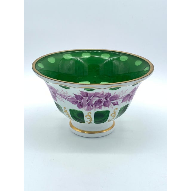 Moser-Style Hand Blown Glass Hand Painted Bowl For Sale In Greenville, SC - Image 6 of 8
