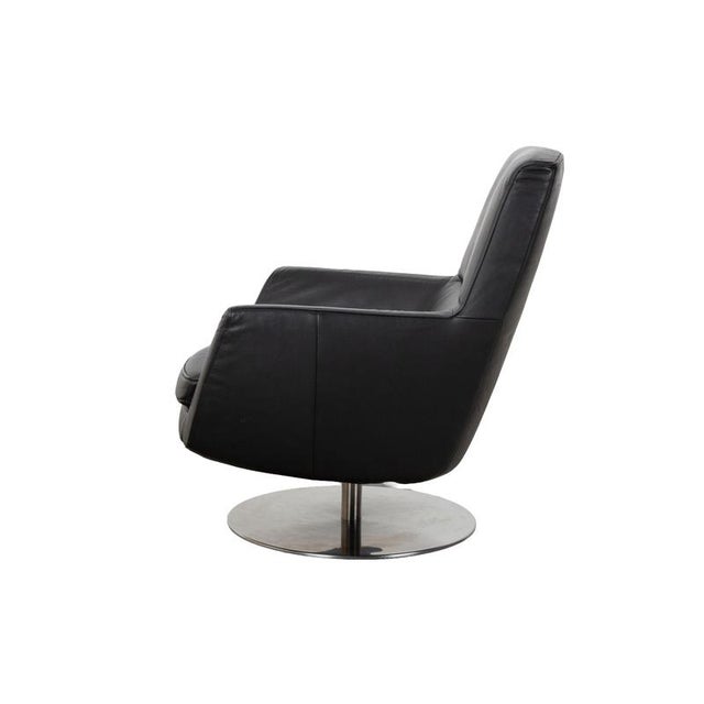 Black Leather and Chrome Swivel Lounge Chair For Sale - Image 11 of 13