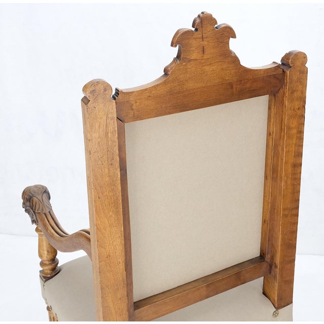 Pair Antique Heavily Carved Walnut Cherub North Wind Faces Arm Chairs New Uphols For Sale - Image 11 of 18