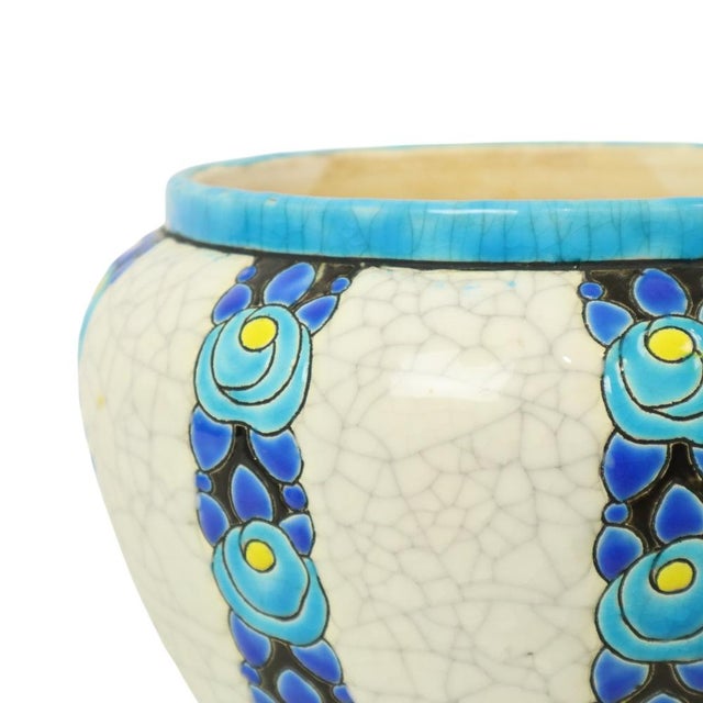 1920s Art Deco Polychrome Flowerpot Vase by Charles Catteau for Boch Frères, 1922 For Sale - Image 5 of 17