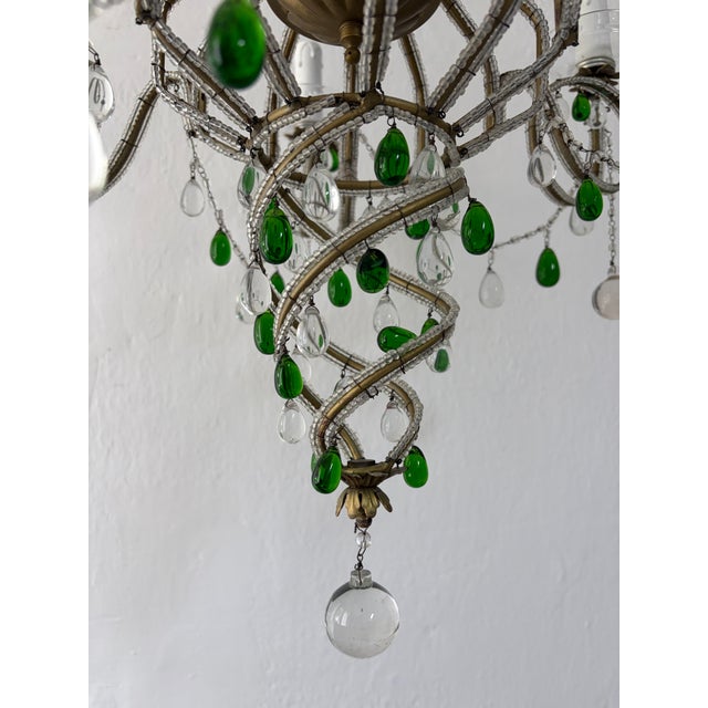 Maison Baguès French Maison Baguès Murano Green Drops Beaded Scrolls Chandelier Rare C 1940 For Sale - Image 4 of 18