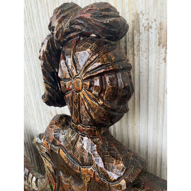 Early 20th Century Spanish Polychromed Hand Carved Oak Settee or Park Bench For Sale In Miami - Image 6 of 18