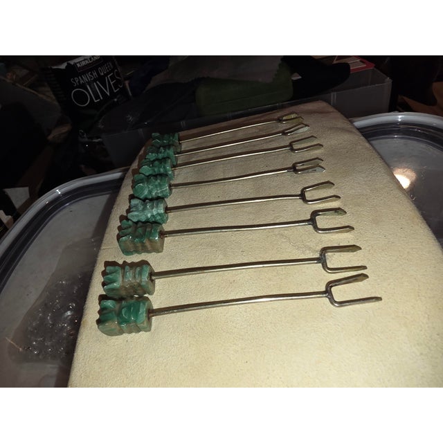 Mexican 1960s Green Onyx Mexican Cocktail Olive Picks - Set of 8 For Sale - Image 3 of 6