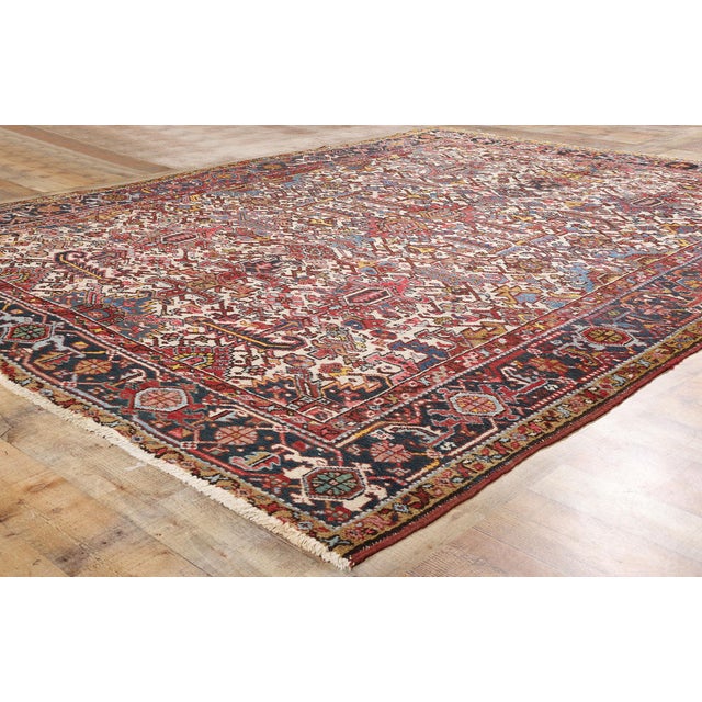 Early 20th Century Antique Ivory Persian Dragon Heriz Rug - 08'03 X 10'06 For Sale - Image 5 of 9
