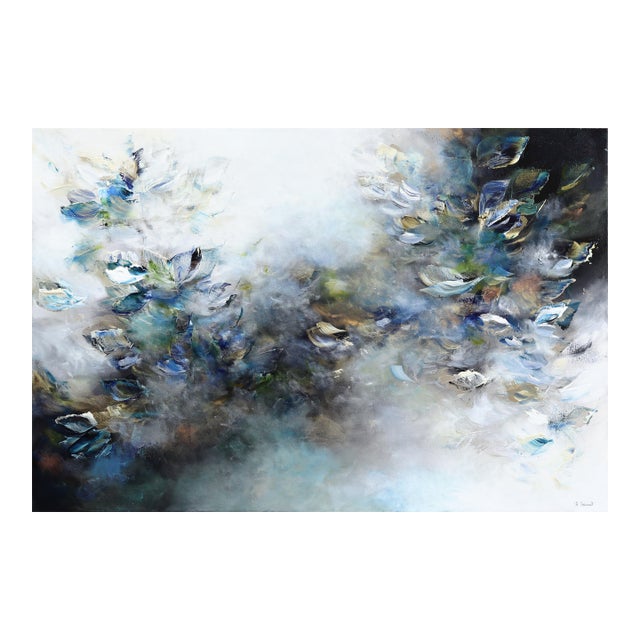 A Bohemian Breeze - Cool Blue Tone Abstract Textural Acrylic Painting on Canvas by Vè Boisvert For Sale