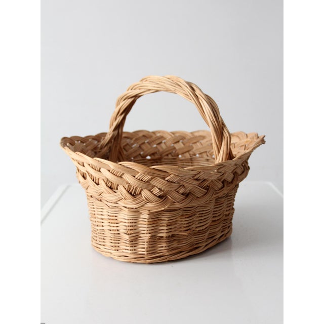Farmhouse Vintage Wicker Basket With Handle For Sale - Image 3 of 11