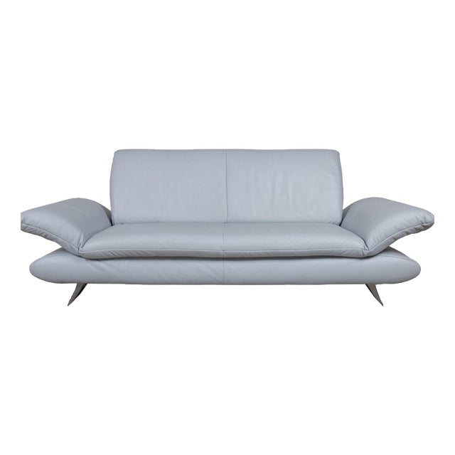 Leather Three-Seater Blue Ice Blue Manual Function Sofa by Koinor Rossini For Sale