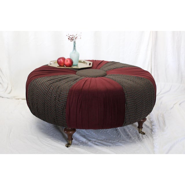 Burgundy 1990s Ottoman With Velvet Pinwheel Design For Sale - Image 8 of 12