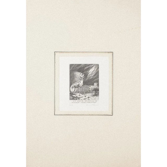 Ex Libris - Gediminui 650 - Vilniaus Viesoji Biblioteka is an original print in etching technique on ivory paper, realized...