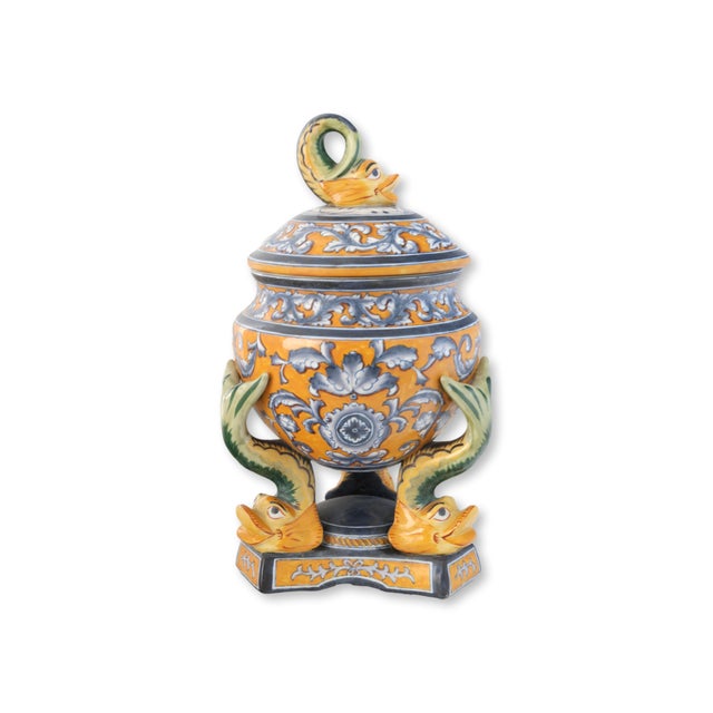 Mid 20th Century Vintage Faience Urn With Dolphins For Sale - Image 5 of 5