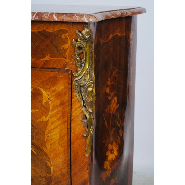 Late 19th Century 19th-Century French Floral Marquetry Cabinet With Rouge Marble and Bronze Mounts For Sale - Image 5 of 9