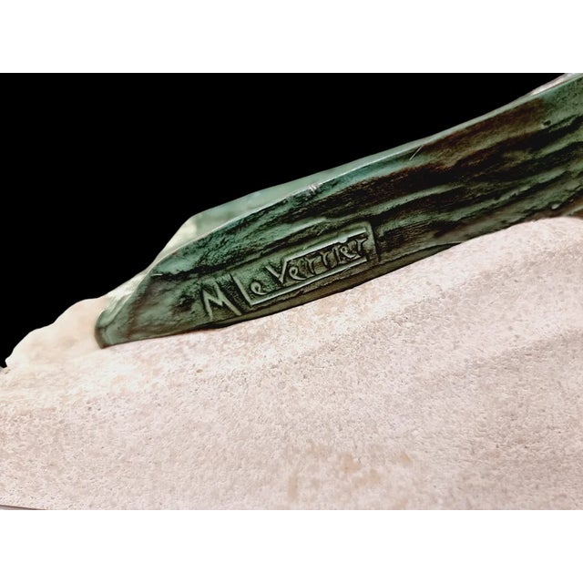 Metal Max Le Verrier, Art Deco Nude Male Figure Pushing a Boat, 1930s, Metal For Sale - Image 7 of 8