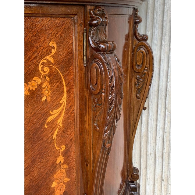 Pair of Carved and Marquetry Nightstands with Two Doors and Hidden Drawer For Sale - Image 9 of 18