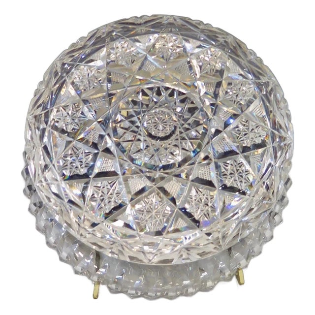 Vintage Large Exquisite Cut Crystal Trinket Box For Sale