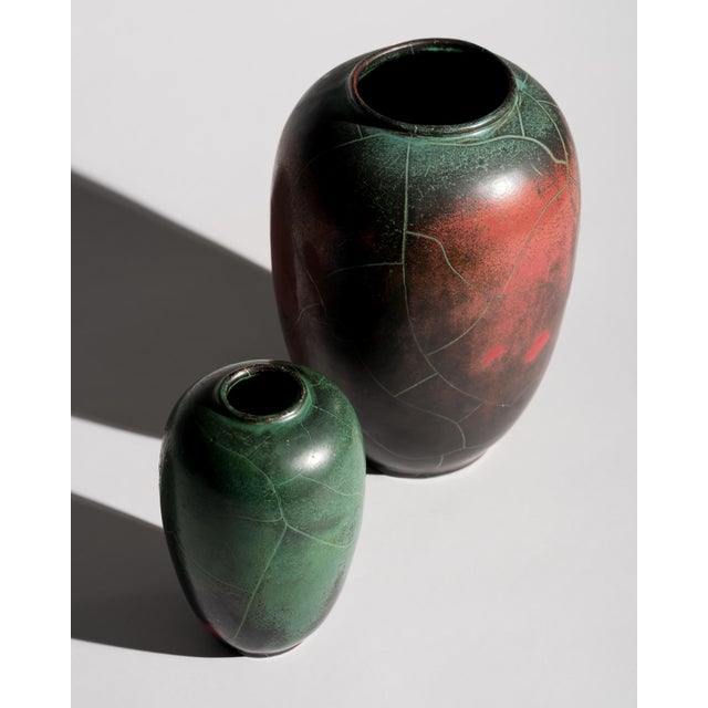 1950s Art Deco Bauhaus Copper Glazed Studio Ceramic Vases by Paul Dresler Grootenburg, Germany, 1940s, Set of 2 For Sale - Image 5 of 18