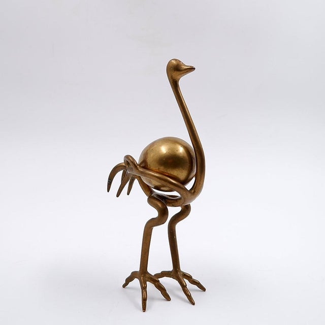 Brass Ostrich Sculpture with Egg, 1970s For Sale - Image 9 of 14