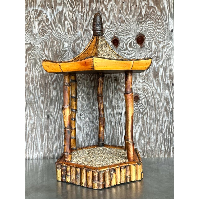 Vintage Coastal Rattan Pagoda Pedestal For Sale - Image 4 of 11