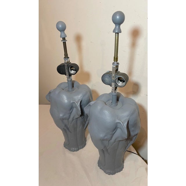 Figurative Pair of Vintage Figural Elephant Heavy Gray Painted Metal Electric Table Lamps For Sale - Image 3 of 12