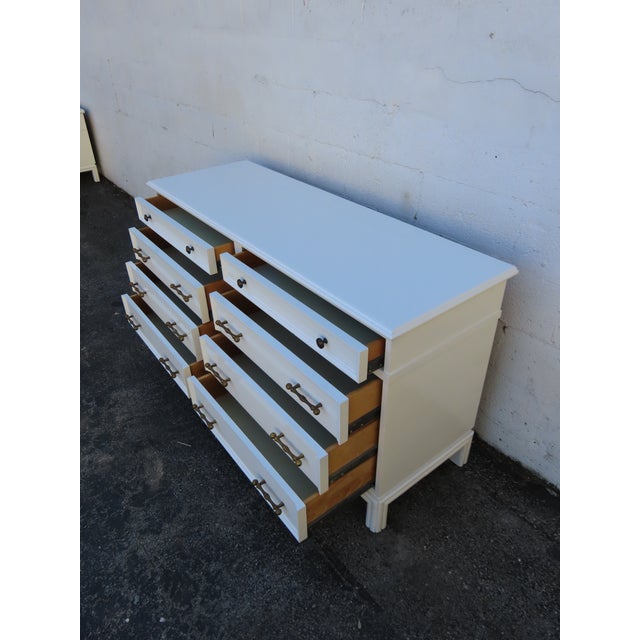 Hollywood Regency Faux Bamboo Handles Painted Long Sideboard Dresser 6351 For Sale In Miami - Image 6 of 14