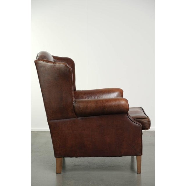 Sheepskin Wing Armchair with Warm Chestnut Color For Sale - Image 3 of 12