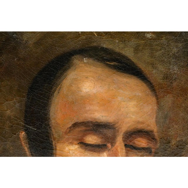 Rare Victorian Antique Post Mortem Deceased Dead Man Oil Painting on Canvas Mourning Art For Sale - Image 4 of 16
