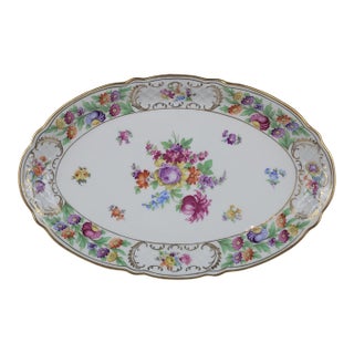 Early 20th Century Schumann Germany Empress Dresden Flowers Oval Serving Platter Porcelain For Sale