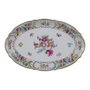 Early 20th Century Schumann Germany Empress Dresden Flowers Oval Serving Platter Porcelain