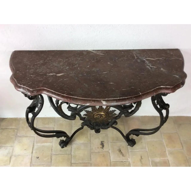 18th Century Louis XIV Period Wrought Iron Console With Soleil Symbol/Fleur-De-Lis For Sale - Image 4 of 5