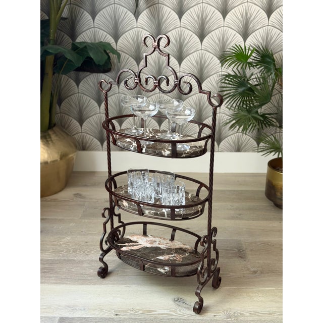Marble Stone and Wrought Iron 3-Tier Plant Stand or Bar Cart or Bathroom Caddy Dimensions: 41" TALL 21" WIDE 12" DEEP...