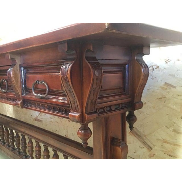 20th Century Walnut Console Table With Four Carved Drawers Signed by Valentí For Sale In Miami - Image 6 of 13