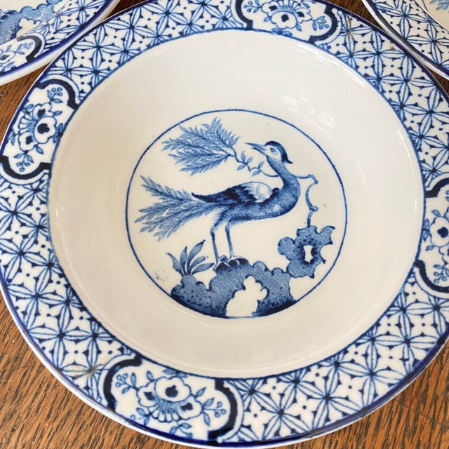 Chinoiserie Antique Blue and White Berry/Fruit Bowls by Wood & Sons Made in England "Yuan" Pattern Set of 4 For Sale - Image 3 of 10