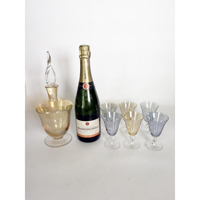 Decanter Canister with Colored Glasses, France, 1960s, Set of 9 For Sale - Image 3 of 12