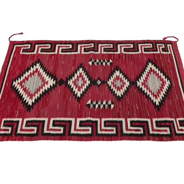 2020s 3x5 Contemporary Handmade Modern Navajo Style Crimson Wool Runner Rug For Sale - Image 5 of 8