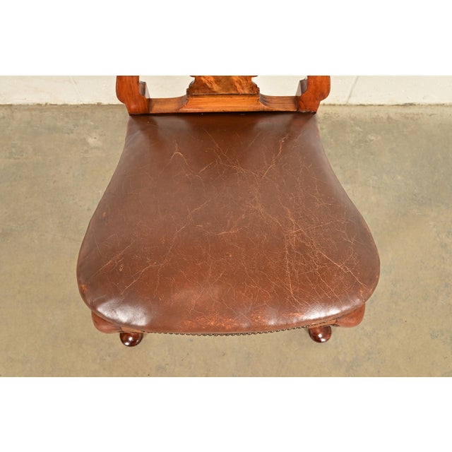 Wood Antique English Queen Anne Burl Wood Dining Chairs, Circa 1860s For Sale - Image 7 of 13