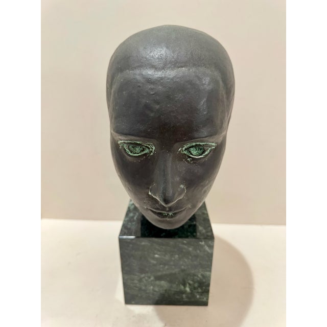 Figurative Larry Mohr Verdigris Bronze Bust ''Beth'' on Marble Pedestal Sculpture Signed From Artist Estate For Sale - Image 3 of 11