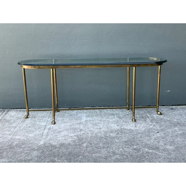 Mid-Century Modern Vintage Brass Hoof Console Table For Sale - Image 3 of 12