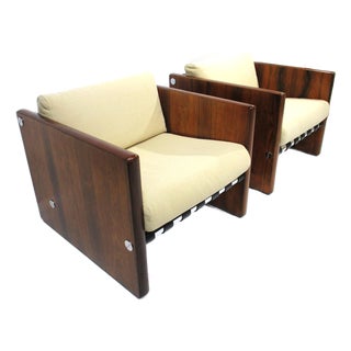 Selg Rosewood and Leather Cube Club Chairs For Sale
