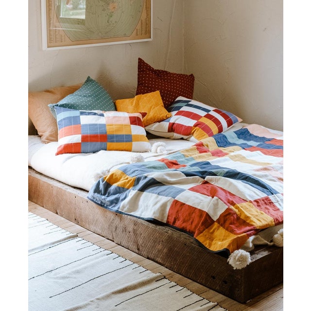 Navy Blue Anchal Multi-Check Patchwork Quilt For Sale - Image 8 of 10