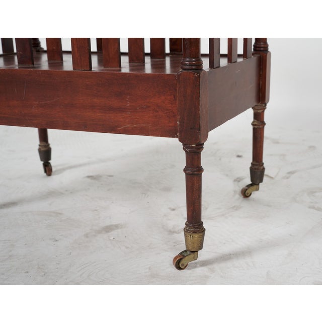 English English Regency Revival Mahogany Canterbury Magazine Rack With Drawer & Brass Casters, Circa 1900–1920 For Sale - Image 3 of 8