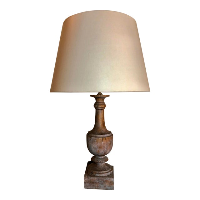 Architectural Finial Wood-Like Table Lamp For Sale
