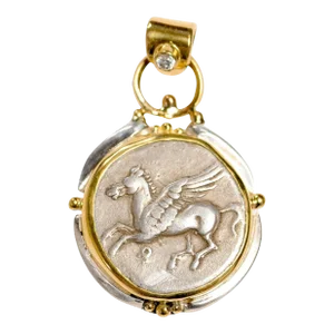 Antique Ancient Pegasus Coin in 22 kt Gold Pendant