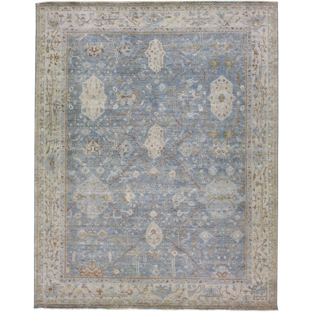 Textile Apadana's Persian Tabriz Style Handmade Floral Blue Wool Rug For Sale - Image 7 of 7