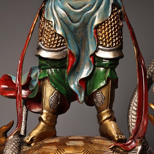 Vintage Gilt Bronze Figure of Zhenwu Emperor on Tortoise and Snake For Sale - Image 9 of 10